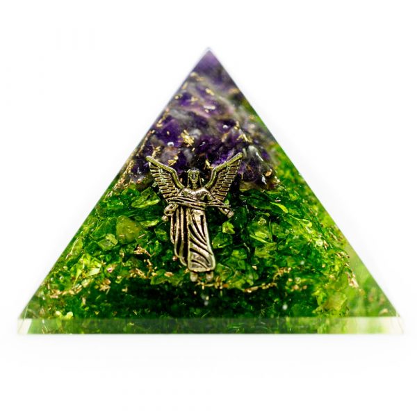 Orgonite Pyramid Of Amethyst And Peridot With Archangel Raphael Mm