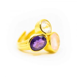 Golden Triangle Gemstone Ring 925 Silver & Gold-plated "Balance"