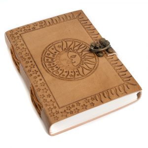 Handmade Leather Notebook with Sun/Moon (17.5 x 13 cm)