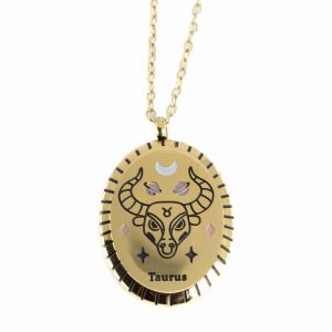 Stainless Steel Horoscope Pendant Taurus Gold Colored Oval - 20 mm