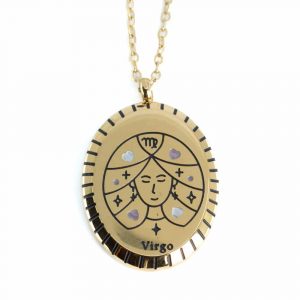 Stainless Steel Horoscope Pendant Virgo Gold Colored Oval - 20 mm