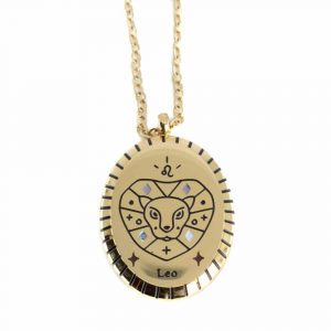 Stainless Steel Horoscope Pendant Leo Gold Colored Oval - 20 mm