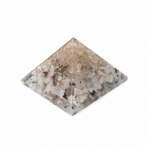 Orgonite Pyramid Rainbow Moonstone & Rock Crystal with Angel (70 mm)