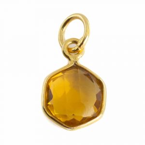 Gemstone Pendant Citrine Hexagon - Gold-Plated - 8 mm