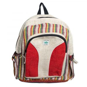 Hemp Backpack Bohemian Red/Natural with Front Pocket (42 x 30 x 8 cm)
