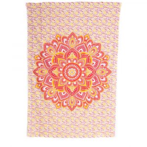 Tapestry Mandala Cotton Red Orange with Flowers Authentic(215x135cm)