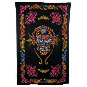 Tapestry Spiritual Cotton Colourful Skull with Headphones Authentic (215 x 135 cm)