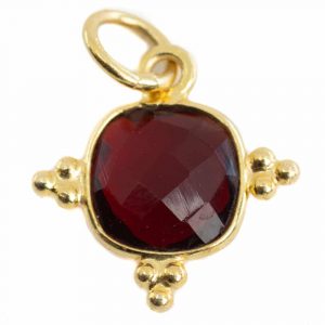 Gemstone Pendant Garnet Square - 925 Silver & Gold Plated - 8 mm