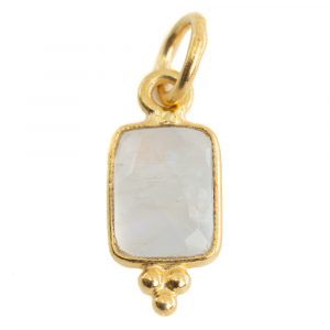 Gemstone Pendant Rainbow Moonstone Rectangle - 925 Silver & Gold Plated - 8 mm