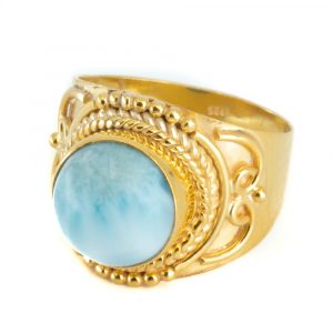 Gemstone Ring Larimar 925 Silver - Gold Plated "Jesahna" (Size 17)