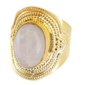 Gemstone Ring Rose Quartz 925 Silver- Gold Plated "Elare" (Size 17)