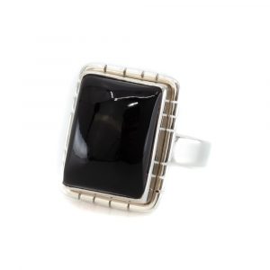 Gemstone Ring Black Onyx 925 Silver "Ulsahni" (Size 16)