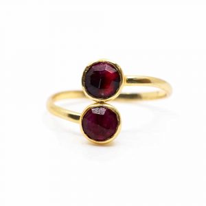 Birthstone Ring Ruby July - 925 Silver & Gold-plated  - Adjustable