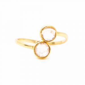 Birthstone Ring Rose Quartz October - 925 Silver & Gold-plated  - Adjustable