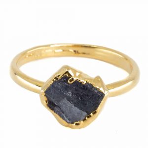 Birthstone Ring Raw Tanzanite December - 925 Silver & Gold-plated