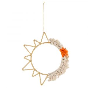 Handmade Macramé Pendant - Cotton & Gold Lurex Textile Fiber - Golden Sun (21 cm)