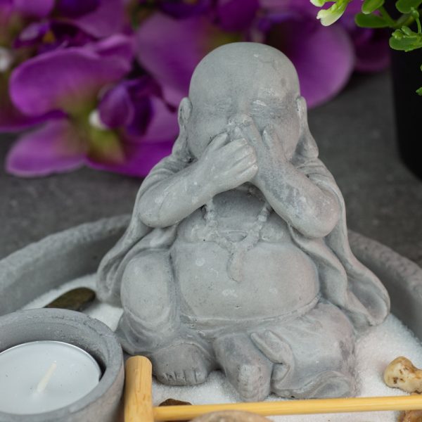 Mini Zen Garden Japanese Round With Laughing Buddha Cm Zenvol