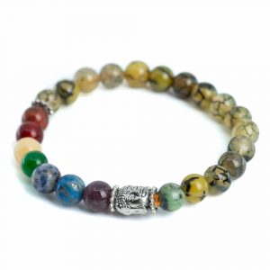 Gemstone Bracelet 7 Chakra and Agate 'Dragon Veins' with Buddha