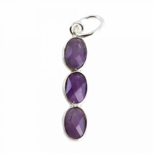 Gemstone Pendant Amethyst 3 Stones - Silver-Plated - 20 x 4 mm