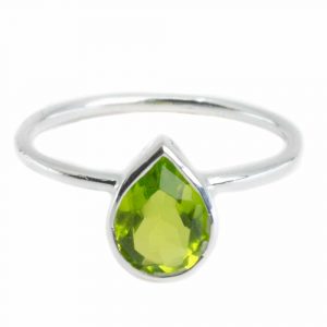 Gemstone Ring Peridote - 925 Silver - Pear Shape (Size 17)