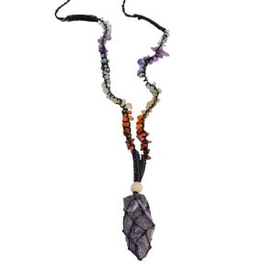 Raw Gemstone Pendant Amethyst with Chakra Necklace