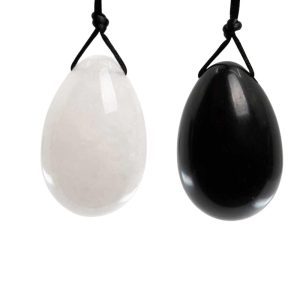 Rock Crystal and Obsidian Yoni Egg Set - Bundle