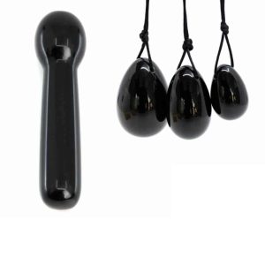 Obsidian Yoni Egg Set with Stick - Bundle