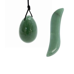 Green Aventurine Yoni Egg & Wand (S-Shape) Set - Bundle