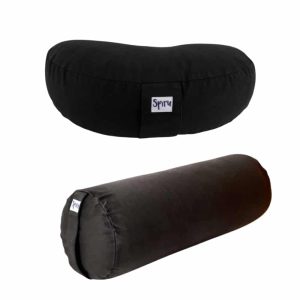 Yoga Bolster with Half Moon Meditation Cushion Black