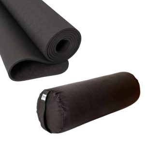 Yoga Mat and Yoga Bolster Set Black