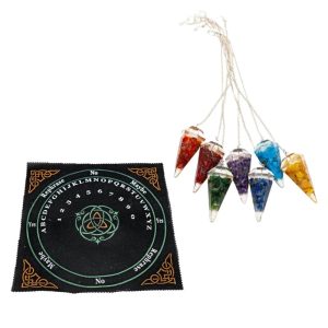 7 Chakra Pendulum Set with Pendulum Mat Pentagram - Bundle