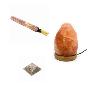 USB Salt Lamp and Rock Crystal Orgonite for Concentration Set – Bundle