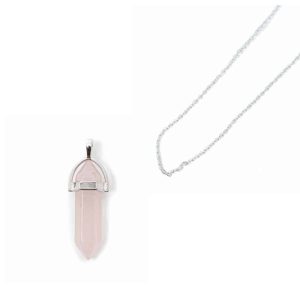 Double-Terminated Rose Quartz Pendant with Silver Chain – Bundle