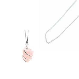 Raw Gemstone Pendant Rose Quartz with Silver Chain – Bundle