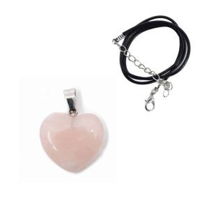 Gemstone Heart Pendant Rose Quartz with Simple Chain – Bundle