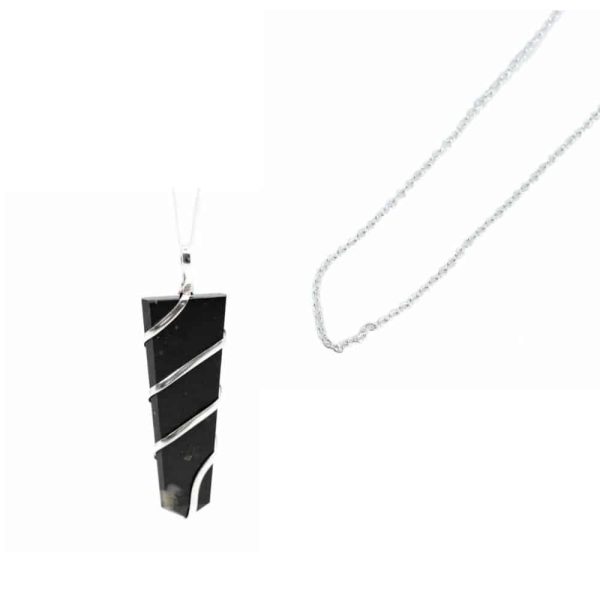 Gemstone Wrap Pendant Black Tourmaline with Silver Chain – Bundle