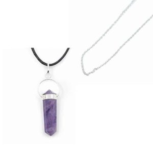 Amethyst Double-Terminated Pendant Silver-Colored with Silver Chain – Bundle