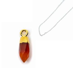 Carnelian Point Gemstone Pendant with Silver Chain – Bundle