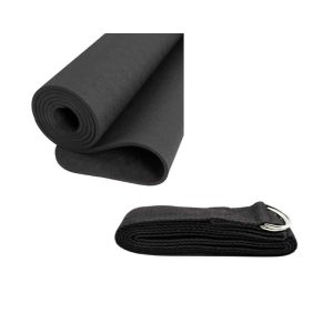 TPE Yoga Mat with Yoga Strap Black - Bundle