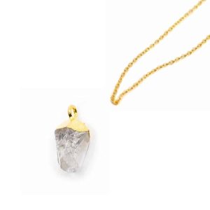 Birthstone Pendant April Herkimer Diamond with Gold-colored Chain – Bundle